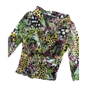 Juliette Abstract Leopard Print Blouse V-Neck Surplice Wrap Top Sheer